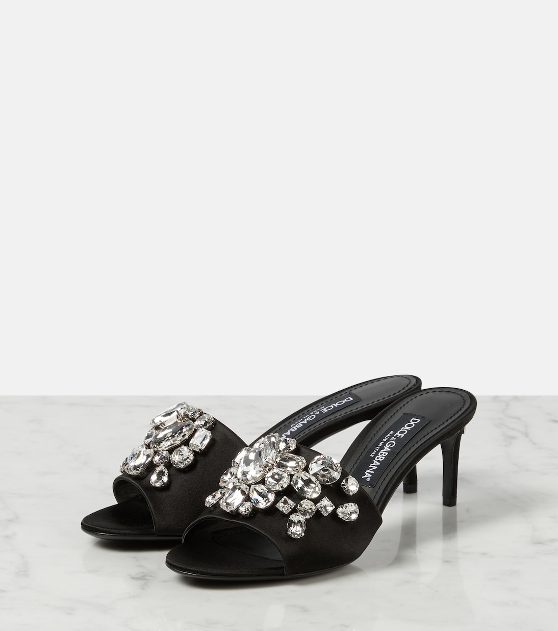 Crystal-embellished satin mules | Dolce&Gabbana