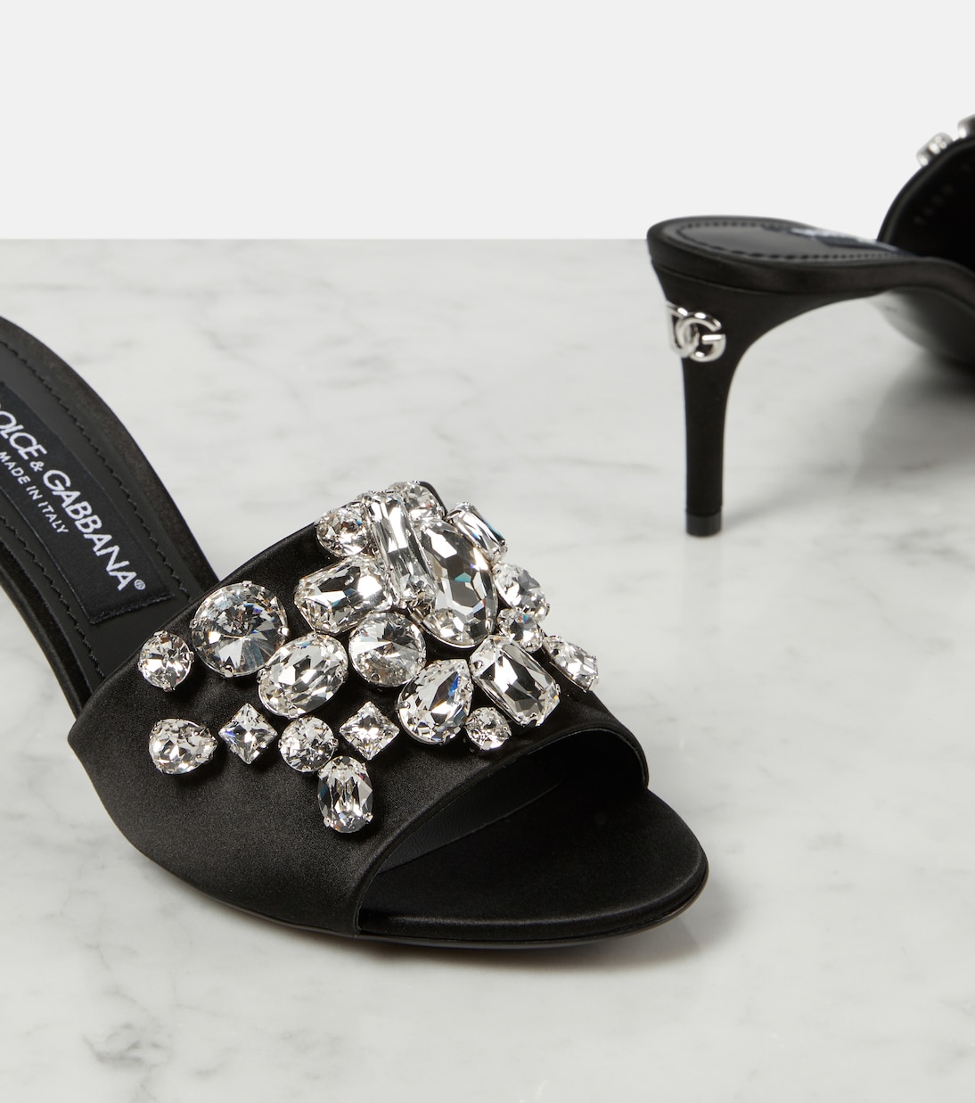 Crystal-embellished satin mules | Dolce&Gabbana