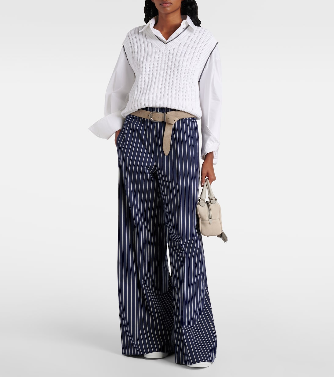 Pantaloni a gamba larga in cotone e seta | Brunello Cucinelli