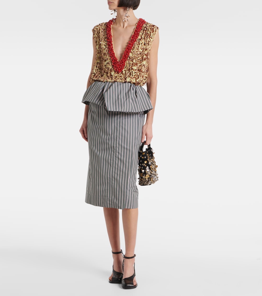 Falda midi de popelín de algodón a rayas | Dries Van Noten