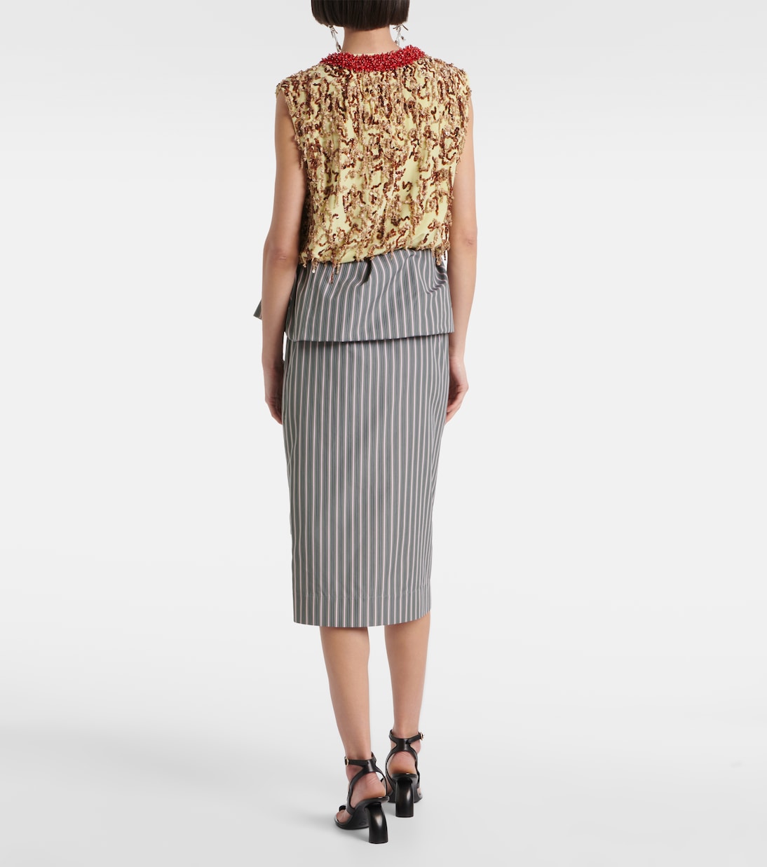 Falda midi de popelín de algodón a rayas | Dries Van Noten