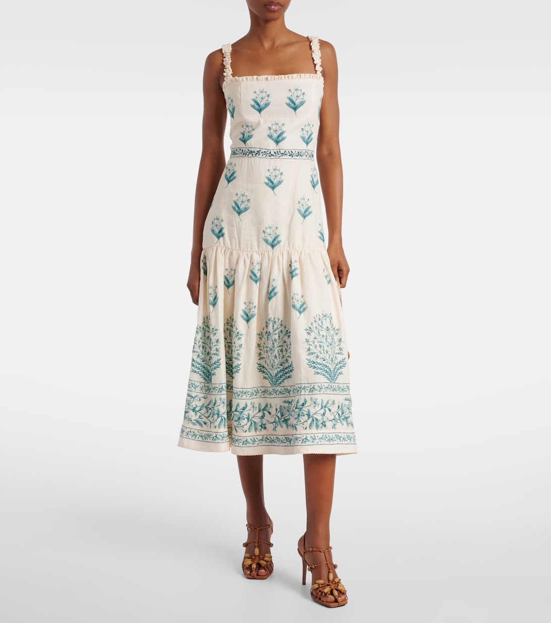Nispero Ceiba floral linen midi dress | Agua by Agua Bendita
