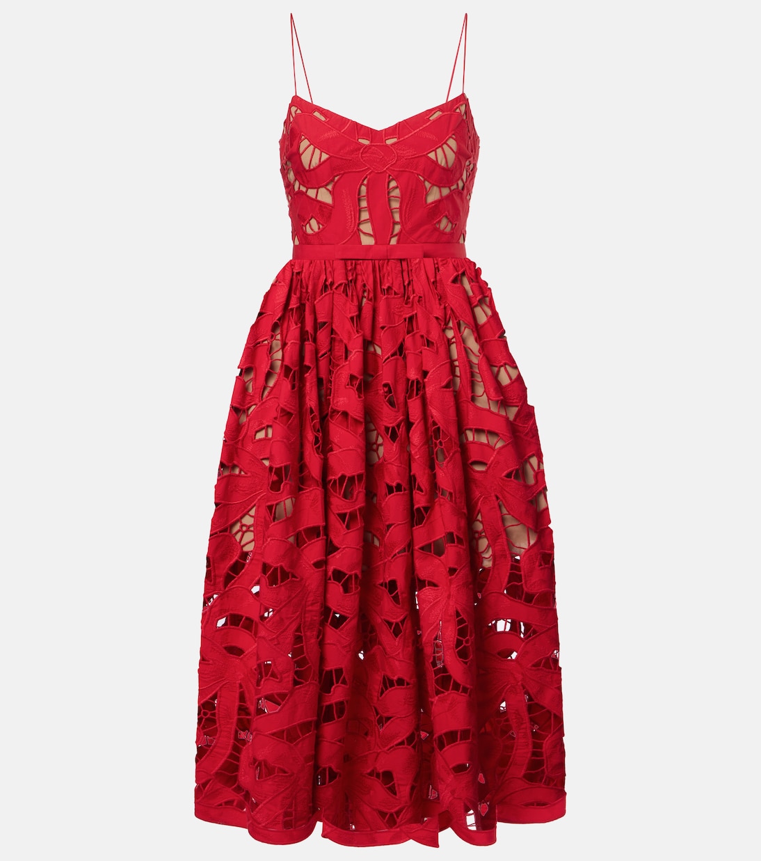 Bow lace linen and cotton midi dress | Self-Portrait
