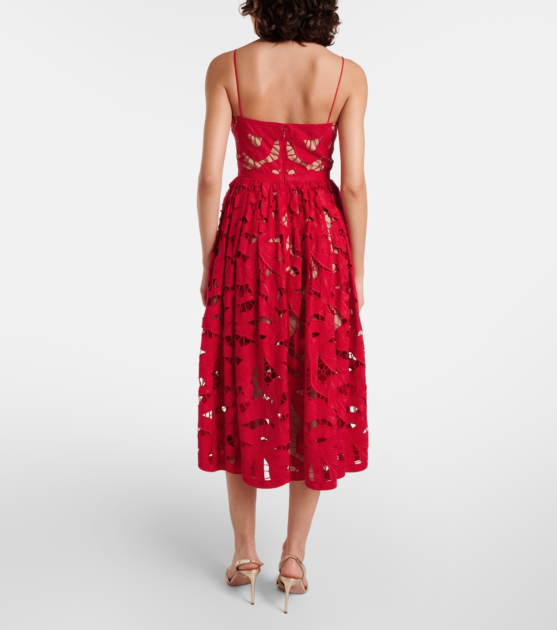 Bow lace linen and cotton midi dress | Self-Portrait