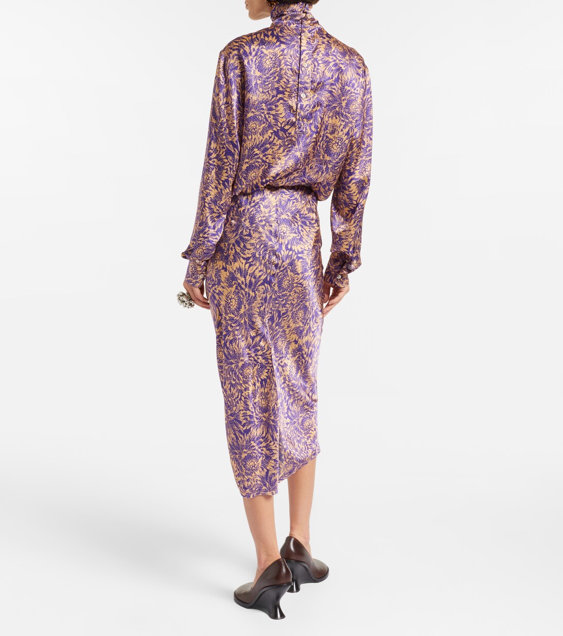 Floral silk satin midi skirt | Dries Van Noten