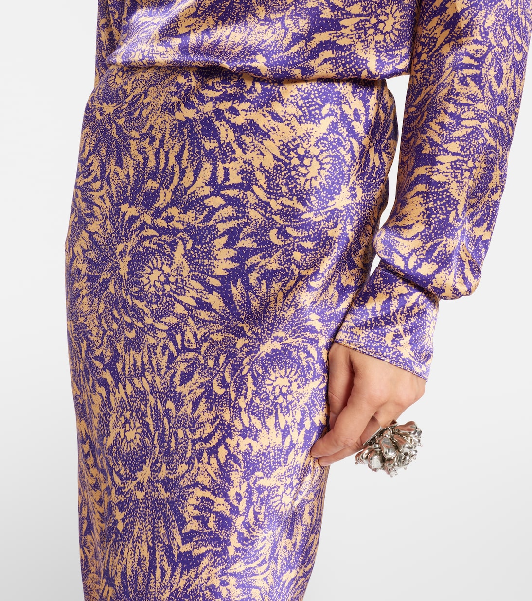 Floral silk satin midi skirt | Dries Van Noten