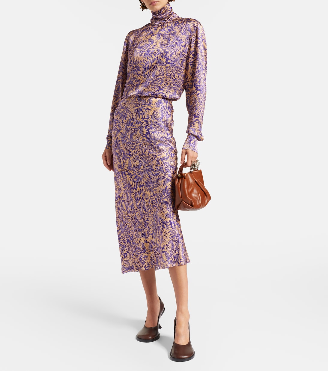Floral silk satin midi skirt | Dries Van Noten