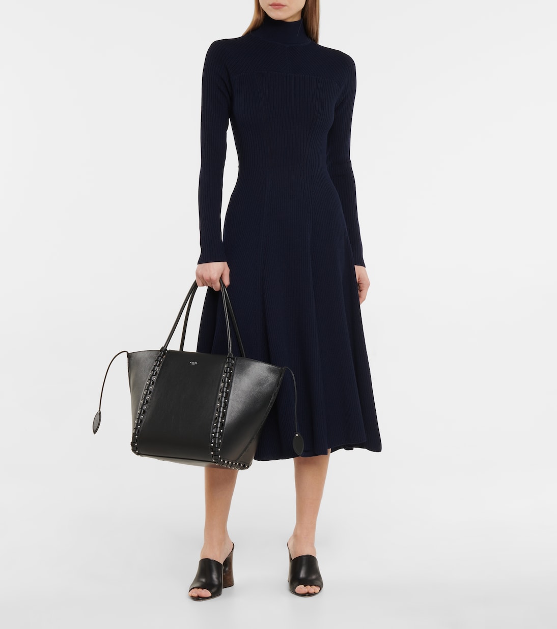 Abito midi in misto lana a coste | Alaïa