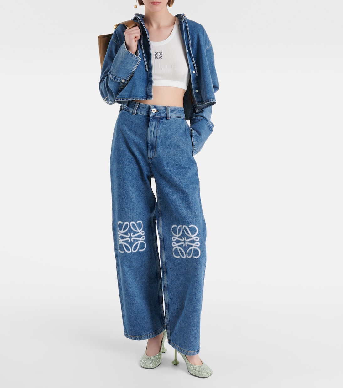 Jeans anchos con anagrama de tiro alto | Loewe