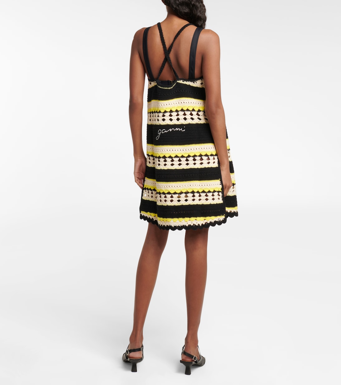 Miniabito in crochet a righe con logo | Ganni