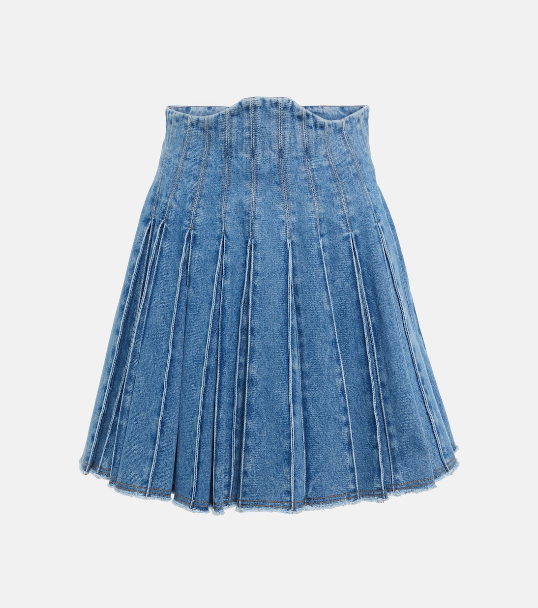 Pleated high-rise denim miniskirt | Balmain