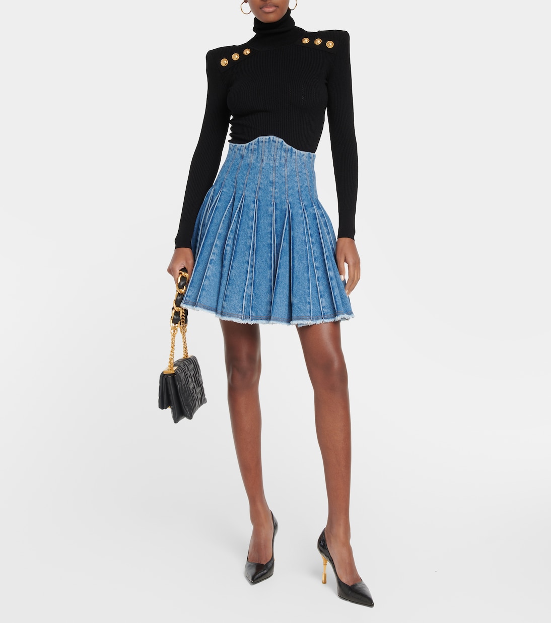 Pleated high-rise denim miniskirt | Balmain