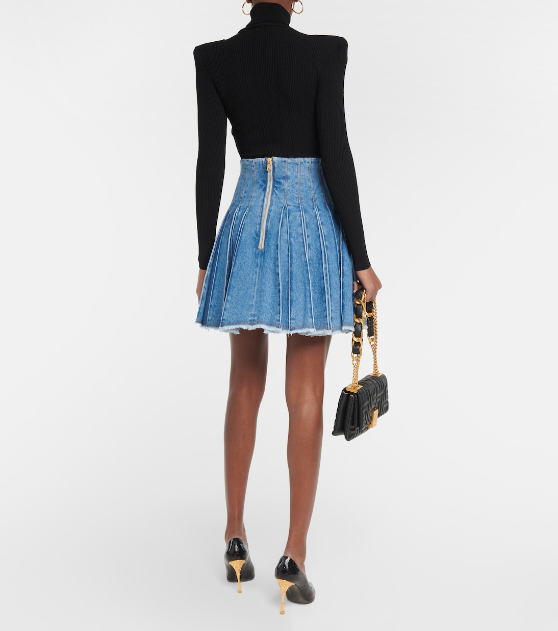 Pleated high-rise denim miniskirt | Balmain