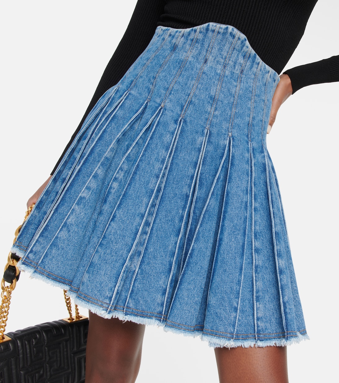 Pleated high-rise denim miniskirt | Balmain