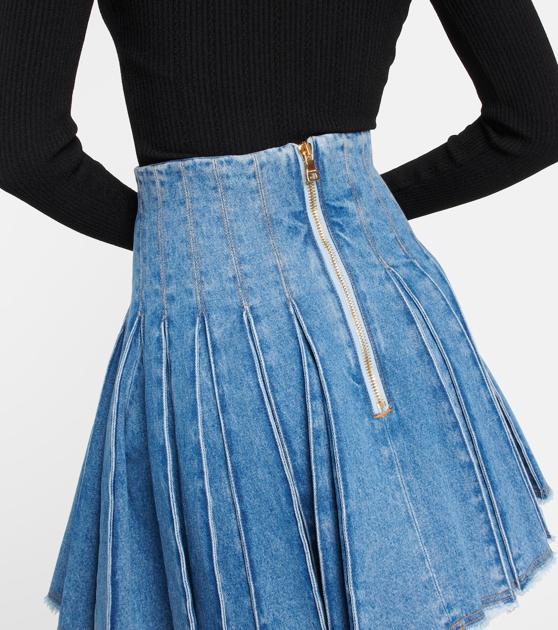 Pleated high-rise denim miniskirt | Balmain