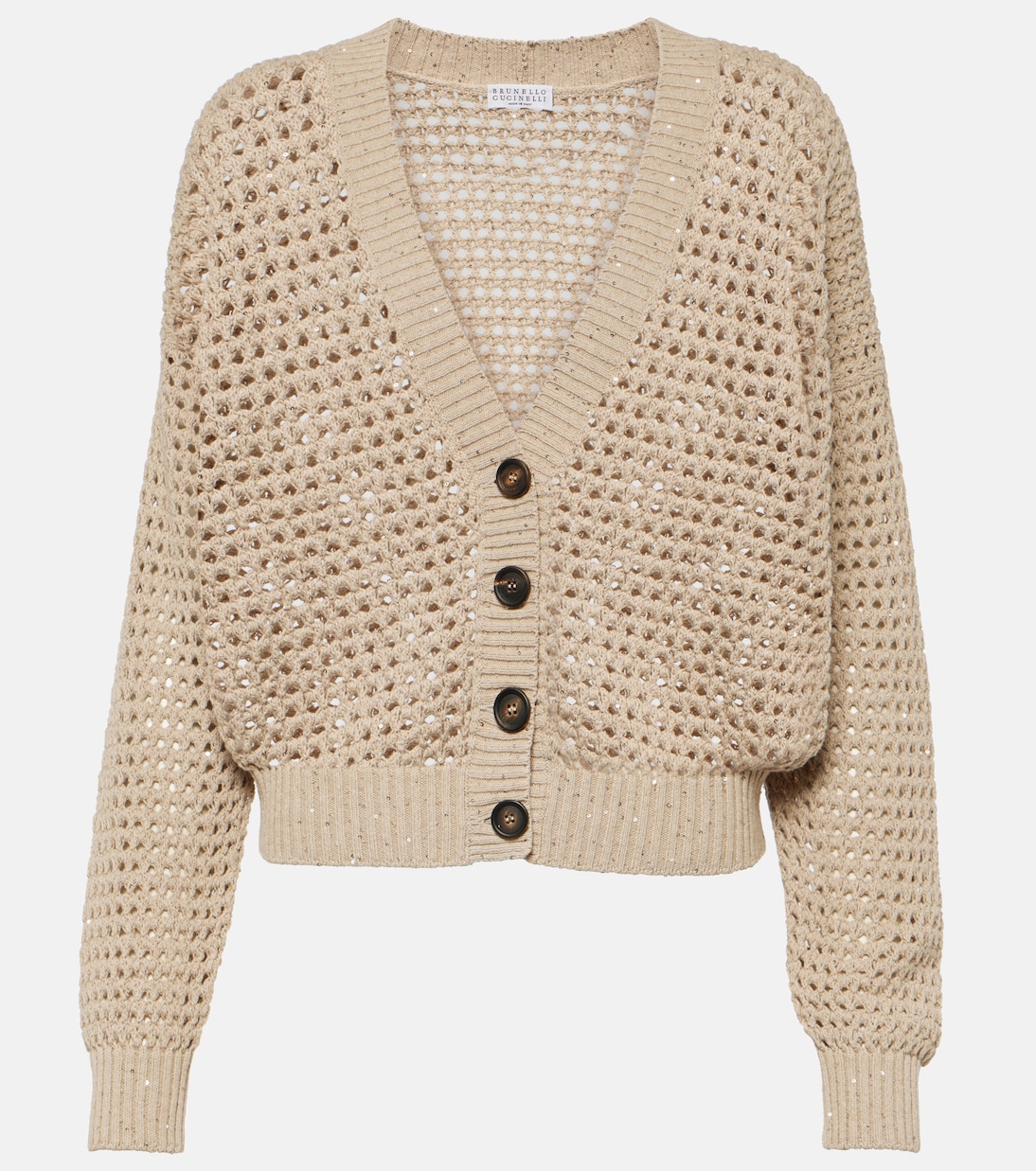 Sequined open-knit cotton-blend cardigan | Brunello Cucinelli