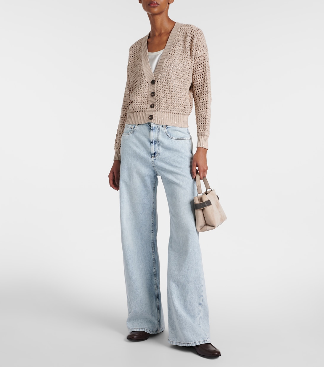 Sequined open-knit cotton-blend cardigan | Brunello Cucinelli