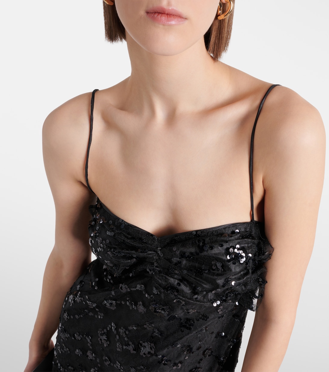 Vestido corto con lentejuelas y encaje | Ganni