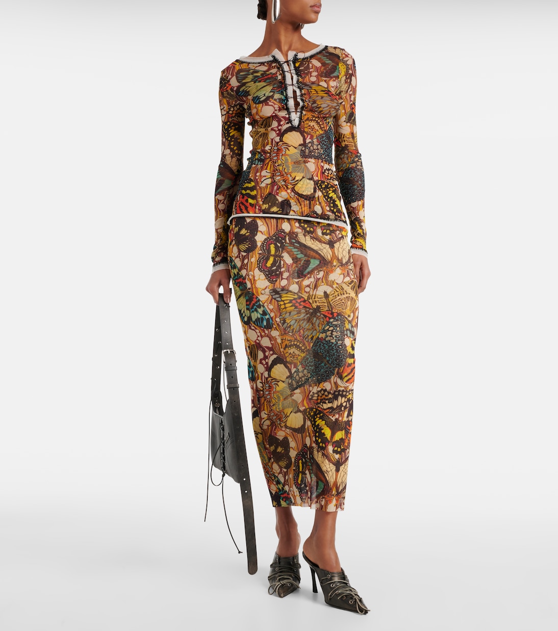 Printed lace-trimmed mesh top | Jean Paul Gaultier
