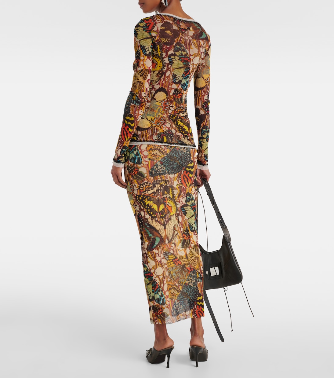 Printed lace-trimmed mesh top | Jean Paul Gaultier