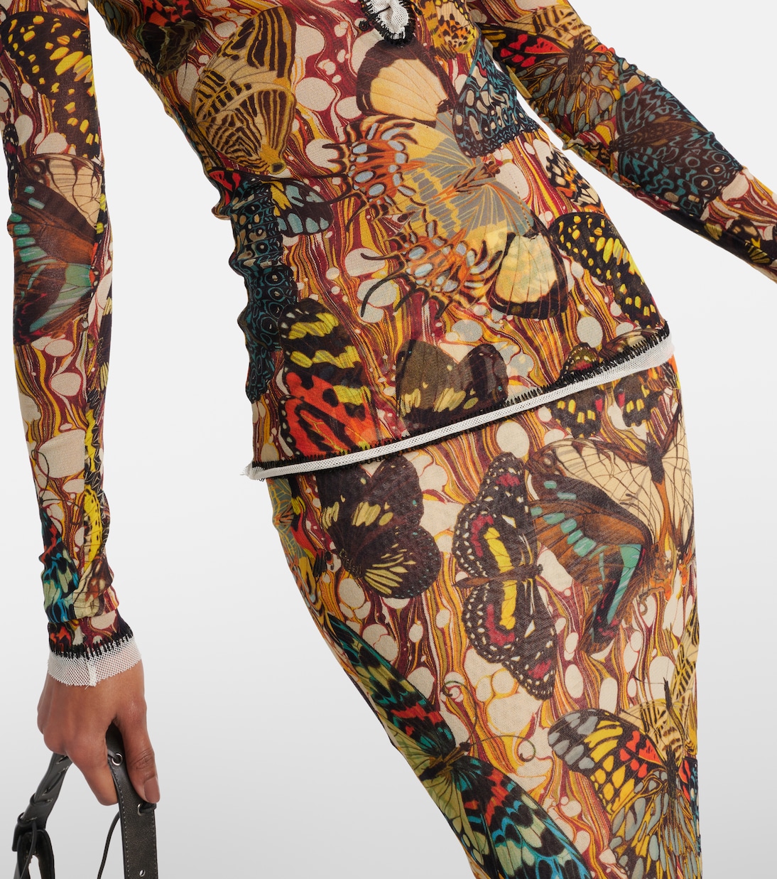 Printed lace-trimmed mesh top | Jean Paul Gaultier