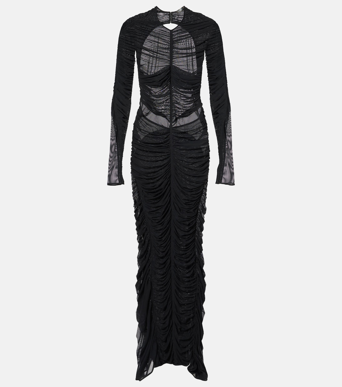 Ruched open-back mesh gown | Mugler