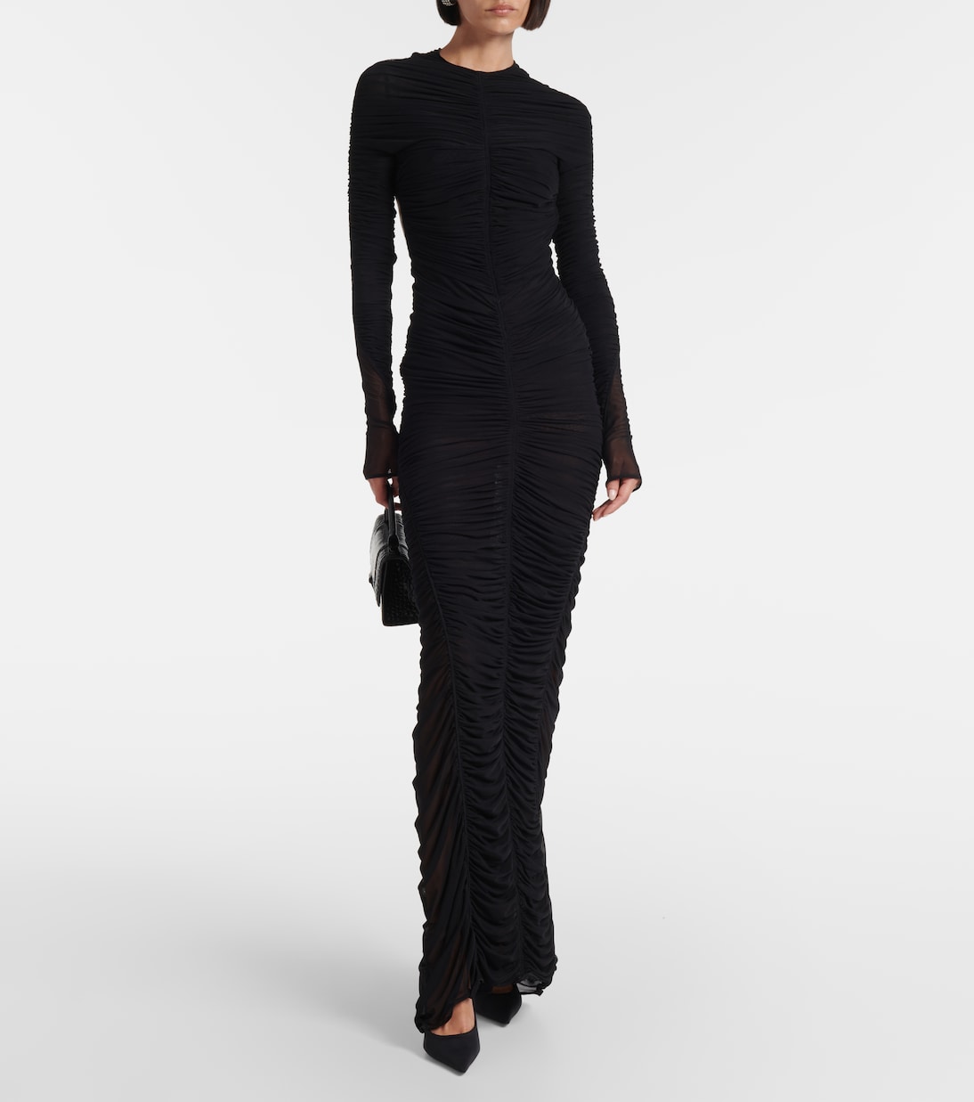 Ruched open-back mesh gown | Mugler