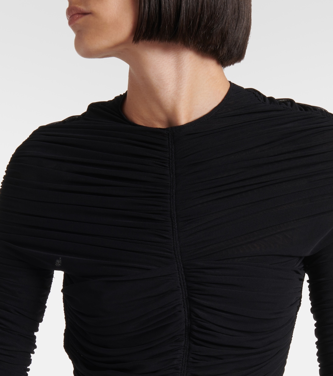 Ruched open-back mesh gown | Mugler
