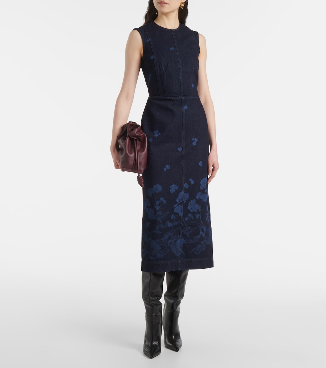 Abito midi di jeans con stampa floreale | Erdem