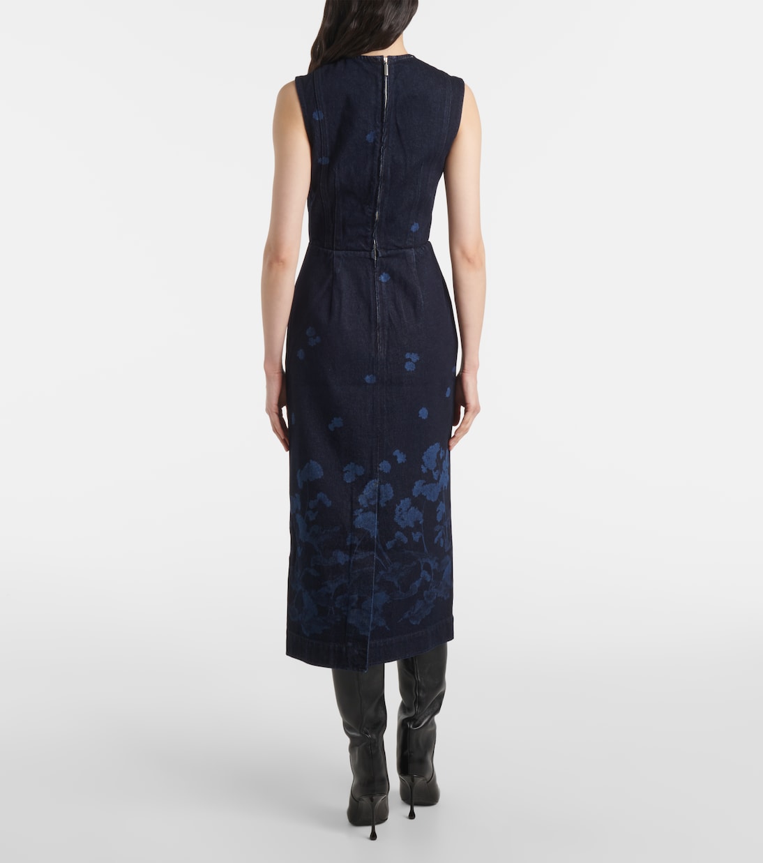 Abito midi di jeans con stampa floreale | Erdem