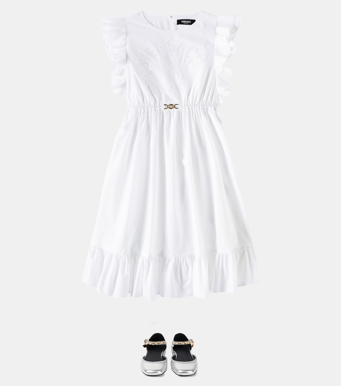 Besticktes Kleid aus Baumwollpopeline | Versace Kids