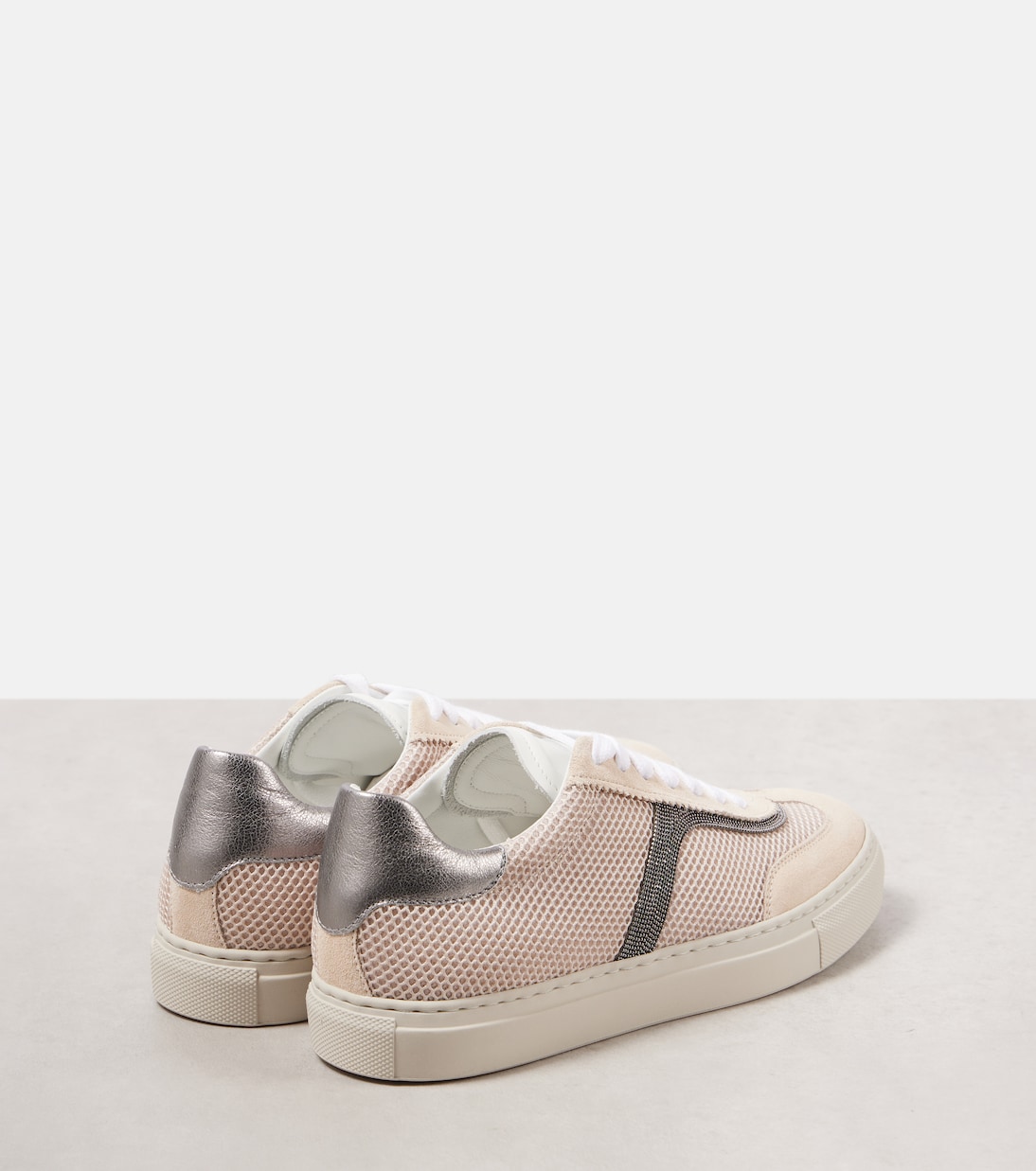 Sneakers in pelle e mesh con monili | Brunello Cucinelli