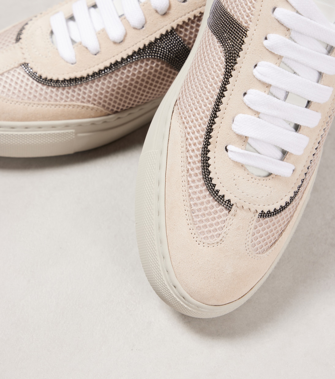 Sneakers in pelle e mesh con monili | Brunello Cucinelli