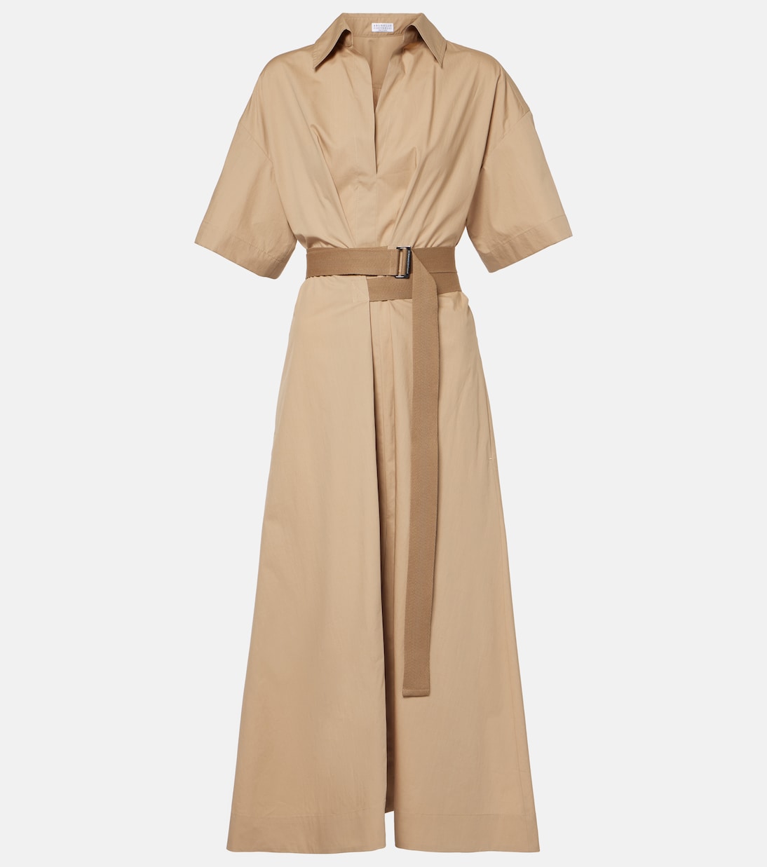Vestido camisero de algodón con cinturón | Brunello Cucinelli