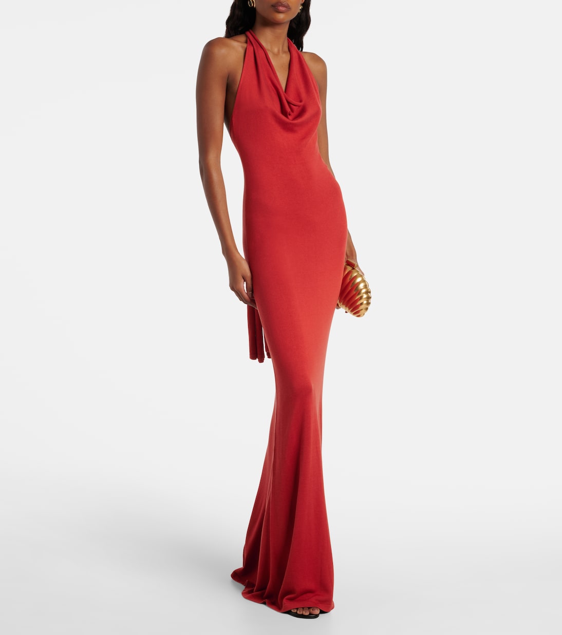 Scarf-detail silk-blend jersey gown | Aya Muse