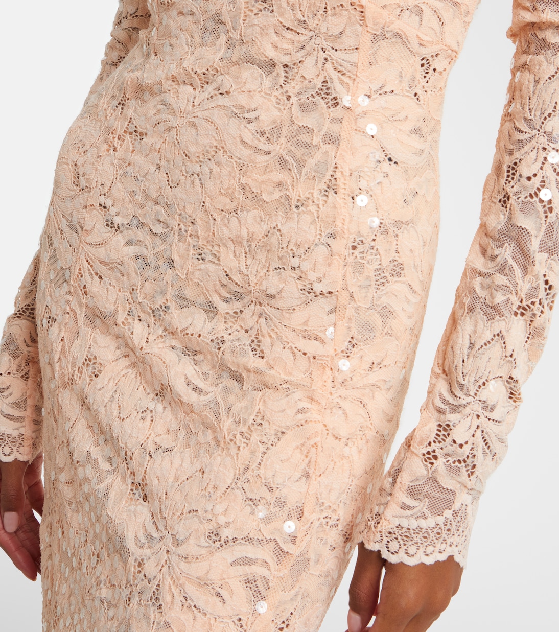 Sequined off-shoulder lace midi dress | Rabanne