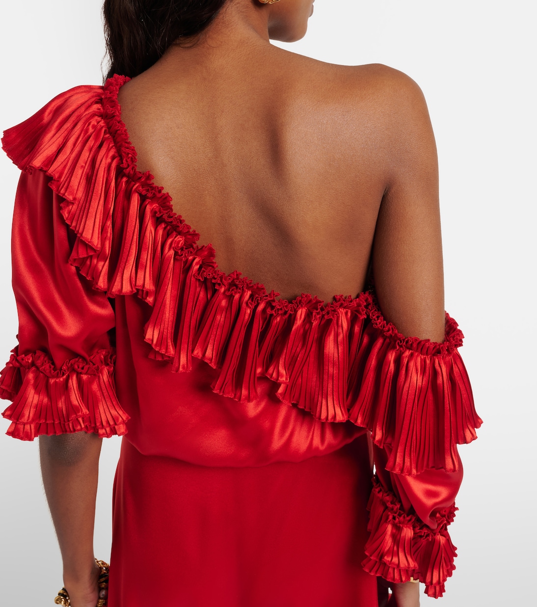 荷叶边真丝缎布迷你连衣裙 | Saint Laurent