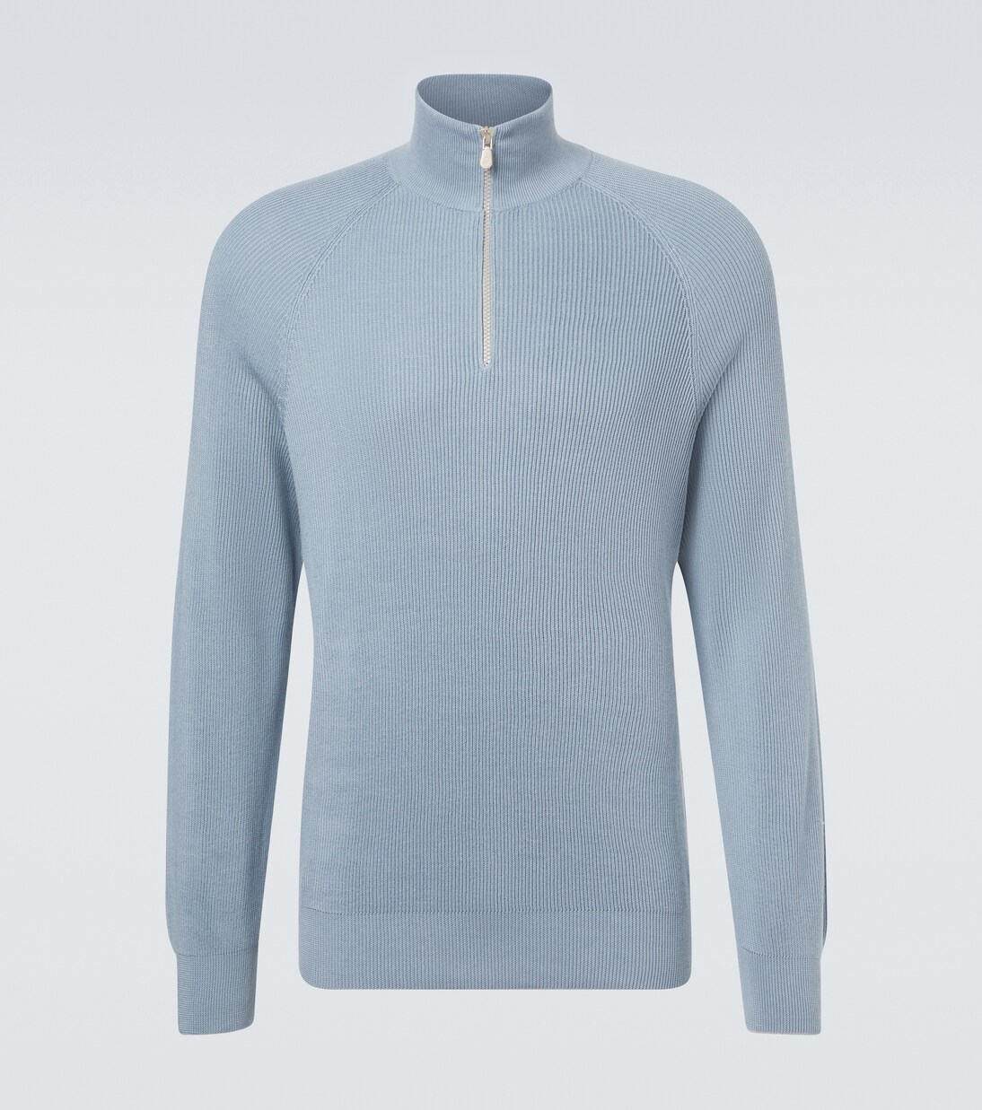 Jersey acanalado de algodón con cremallera parcial | Brunello Cucinelli