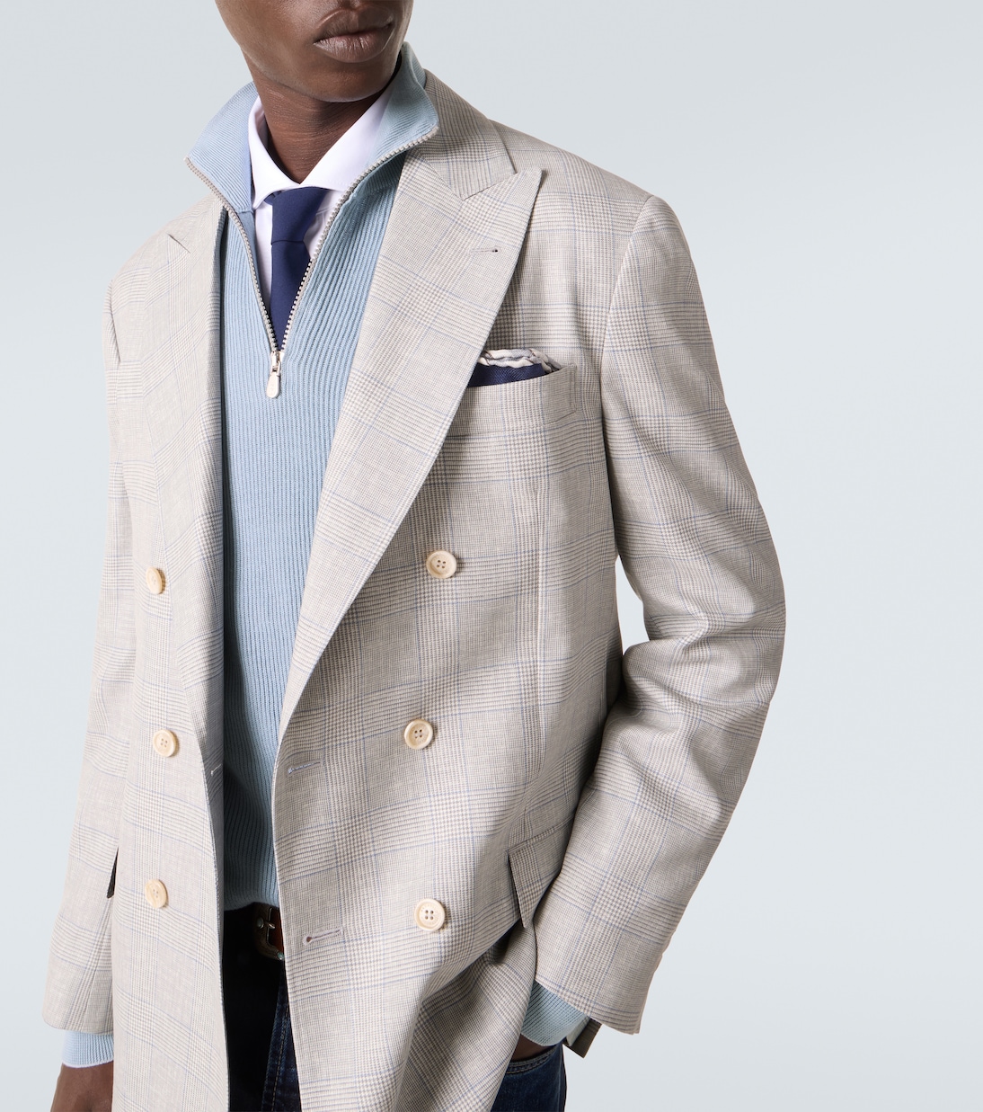 Jersey acanalado de algodón con cremallera parcial | Brunello Cucinelli