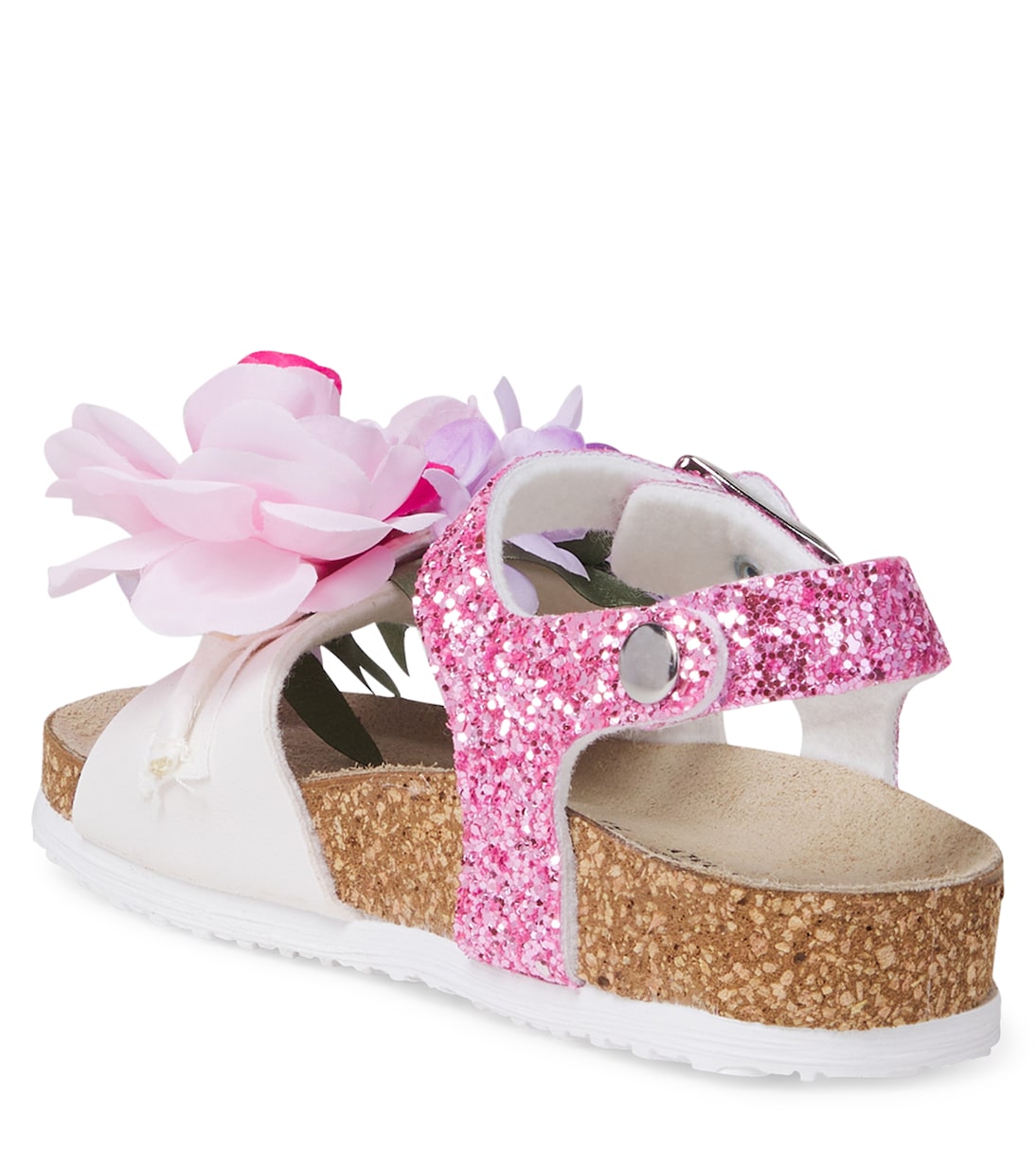 Floral-appliqué glitter sandals | Monnalisa