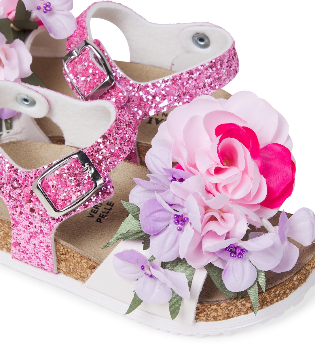 Floral-appliqué glitter sandals | Monnalisa