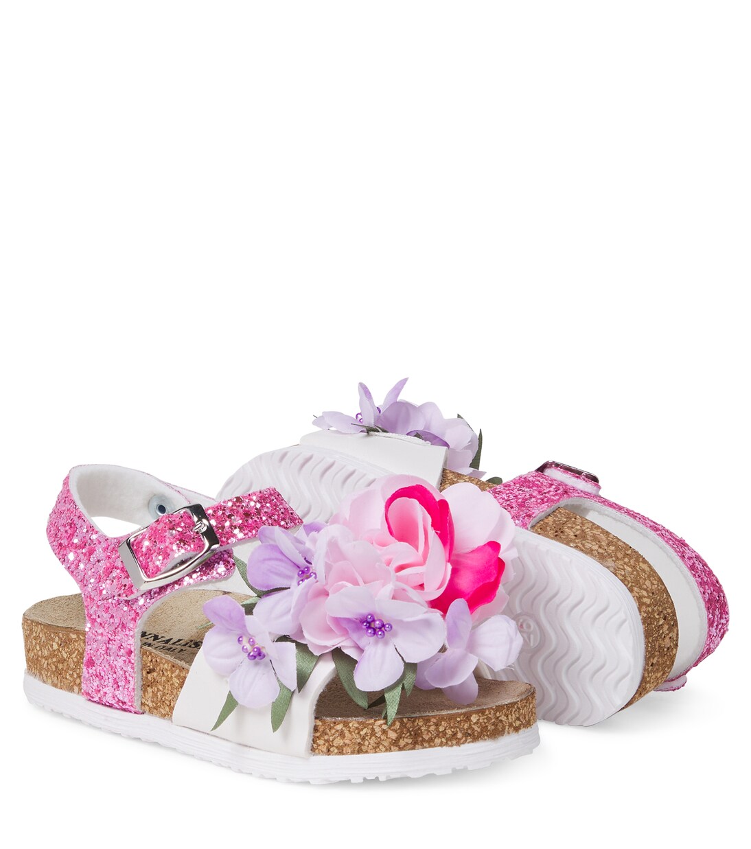 Floral-appliqué glitter sandals | Monnalisa