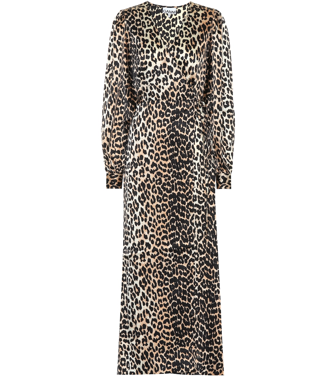 Abito lungo a stampa leopardo in seta | Ganni