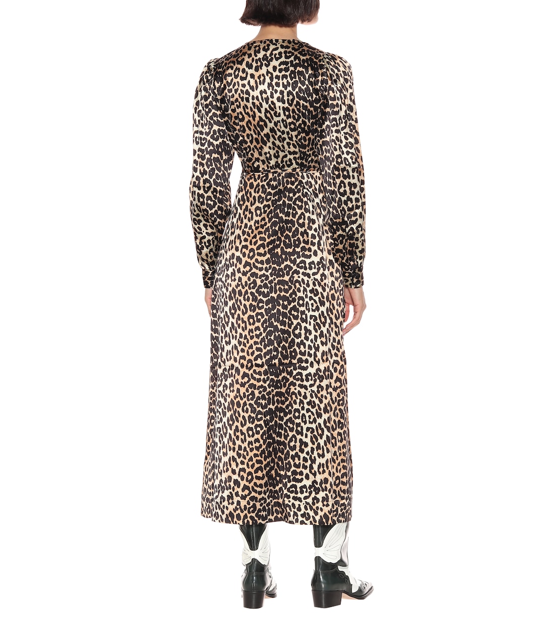 Abito lungo a stampa leopardo in seta | Ganni