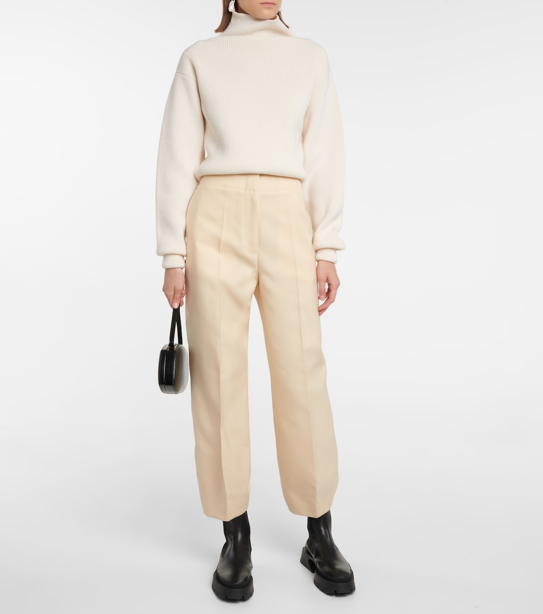 Pantalon tapered à taille haute en soie mélangée | Jil Sander