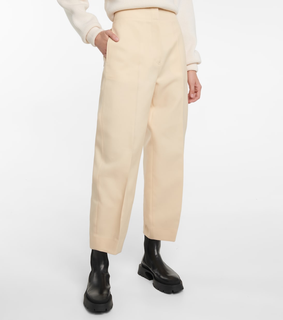 Pantalon tapered à taille haute en soie mélangée | Jil Sander