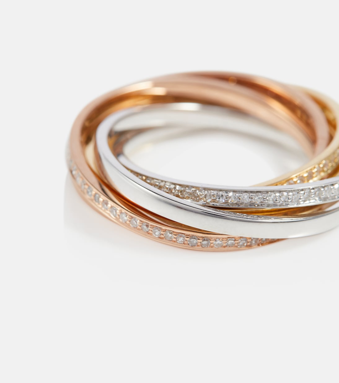Rolling Orbit 18kt yellow, rose and white gold ring with diamonds | Shay Jewelry