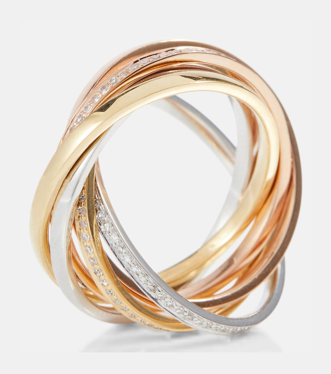 Rolling Orbit 18kt yellow, rose and white gold ring with diamonds | Shay Jewelry