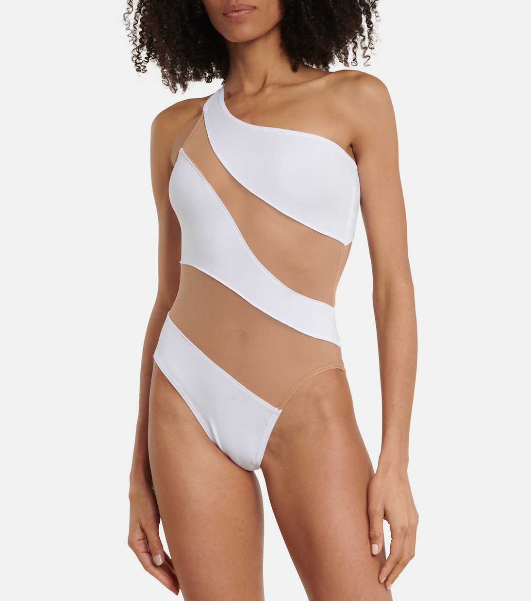 Mesh-paneled one-shoulder swimsuit | Norma Kamali