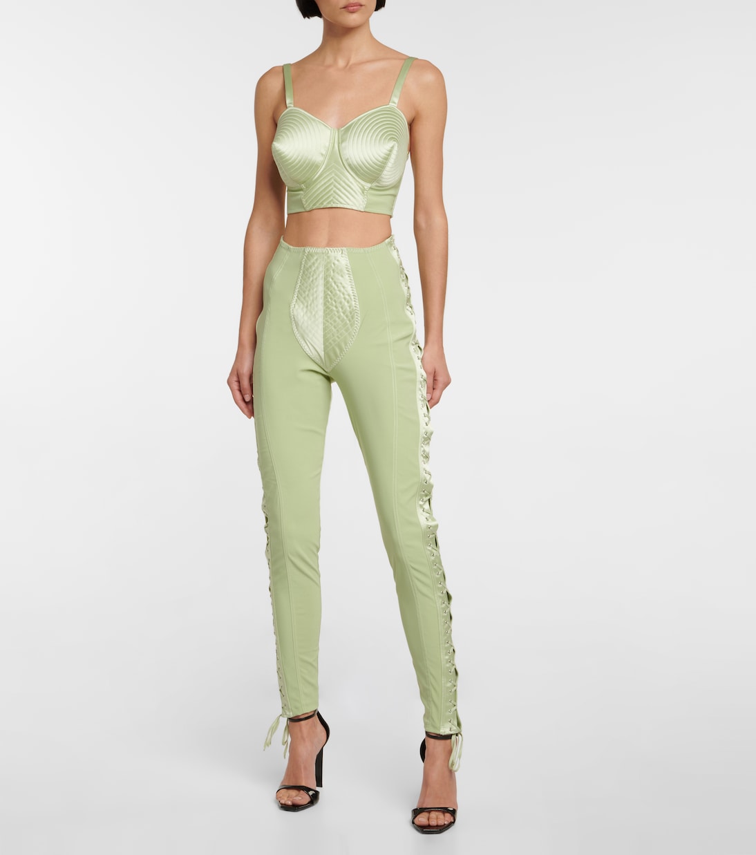 x Lotta Volkova Lace-up satin and mesh leggings | Jean Paul Gaultier